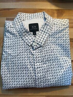 Armani Exchange A/X Slim Fit Button Down Shirt White Black Logo M